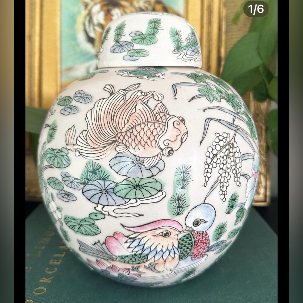 Floral and Fish Ginger Jar